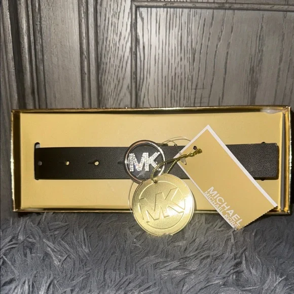Michael Kors Black Belt with Silver Emblem display picture 1